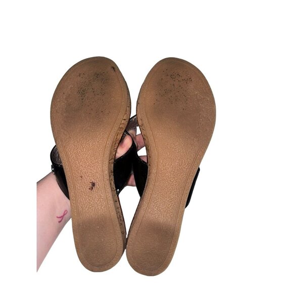 Sam Edelman Tanya Black Faux Patent Leather Thong Cork Wedge Sandals Size 8 - Picture 8 of 9